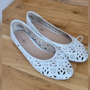 White leather flats